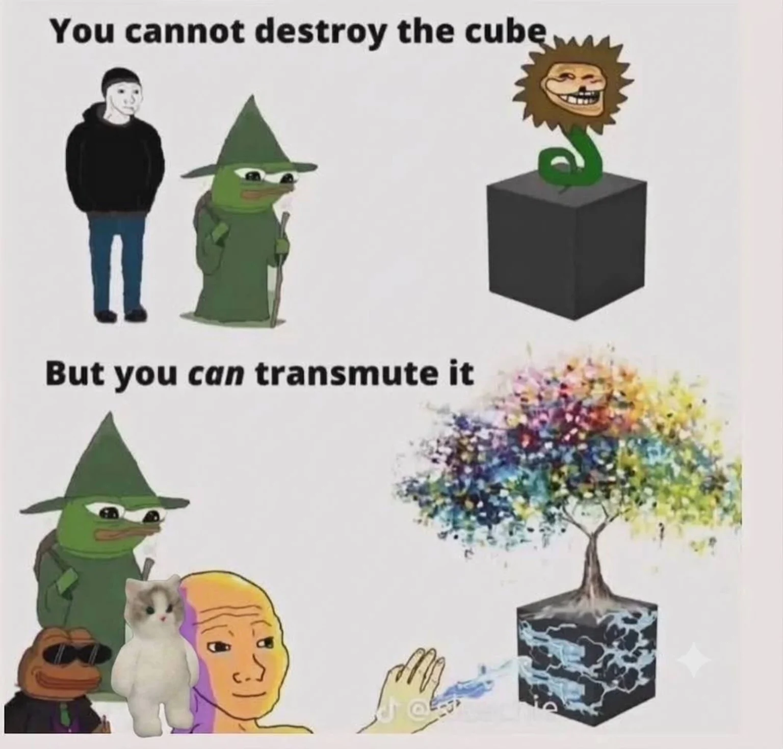 You cannot destroy the cube, but you can transmute it: Miu among internet characters